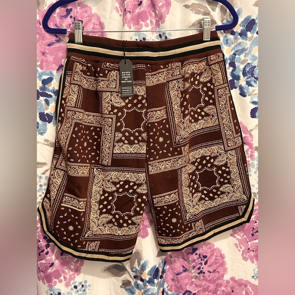 Kangol Brown Boxed Out Paisley Men Skater Cotton Shorts NWT Bandana